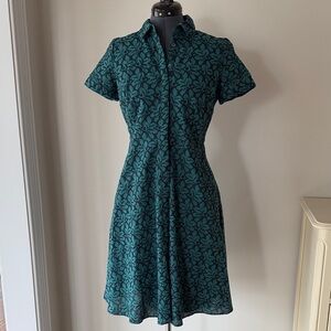 Ann Taylor Dark Teal Patterned Midi Dress